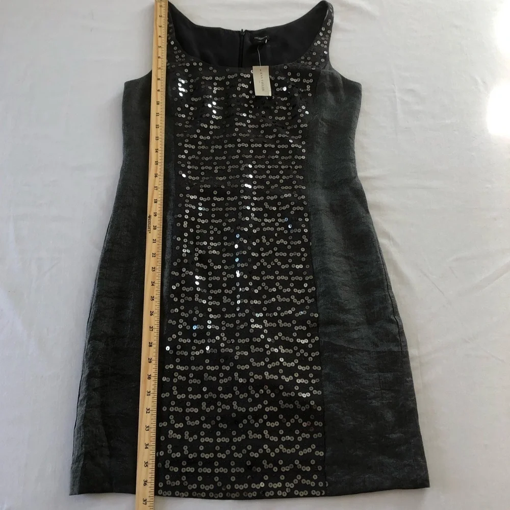 Ann Taylor Party Cocktail Gunmetal Silver Sequin Front Sheath Dress Size 8 NWT - Picture 13 of 14